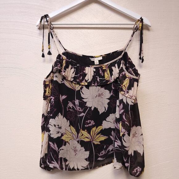 Ella Moss Blouse Size M Floral Sheer Lightweight Crop Cold Shoulder Wide Neck - Picture 4 of 13